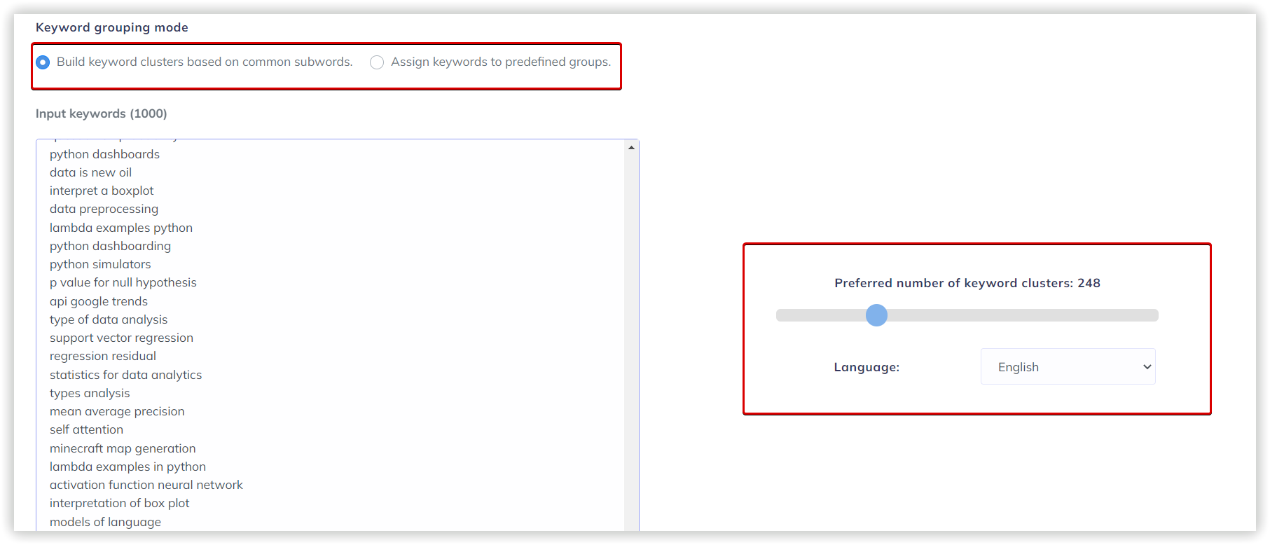Settings options